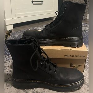 Dr. Martens Black Leather Boots with Yellow Accents
